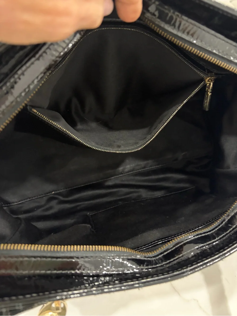 Versace Black Patent Leather Braided-Handle Satchel with Gold Plaque